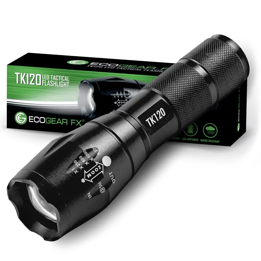 TK120 Tactical LED Flashlight with 5 Light Modes and Zoom (1-Pack)