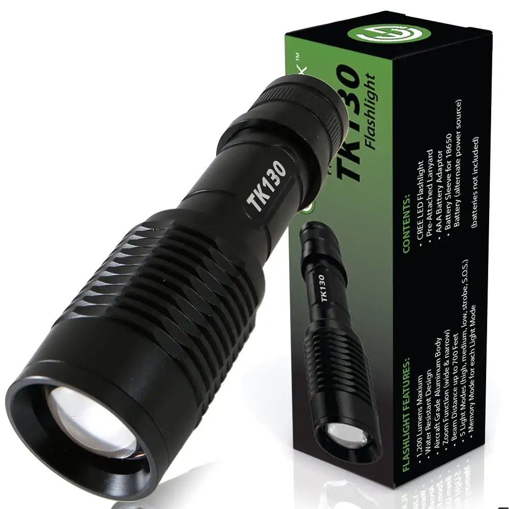 TK130 Camping LED Flashlight with 5 Light Modes and Zoom